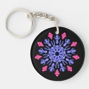 Blue and red neon flower keychain