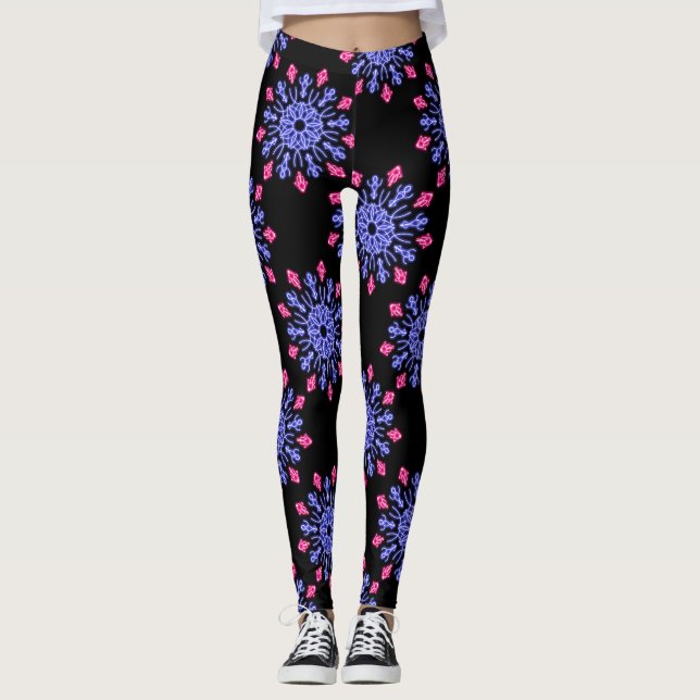 Blue and red neon flower leggings (Front)