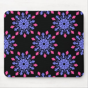 Blue and red neon flower mouse pad