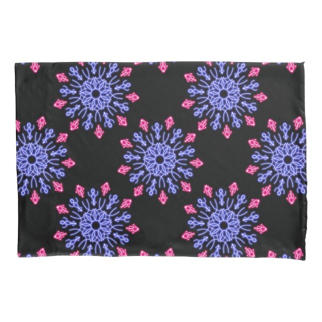 Blue and red neon flower pillowcase (Front)