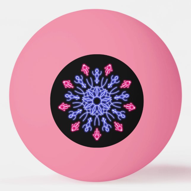 Blue and red neon flower ping pong ball (Front)