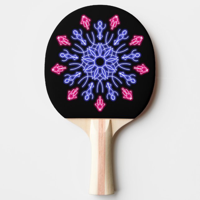 Blue and red neon flower ping pong paddle (Front)
