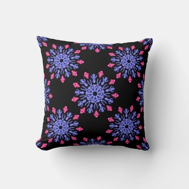 Blue and red neon flower throw pillow (Front)