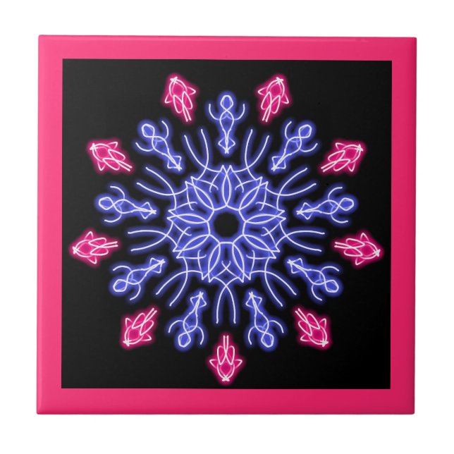 Blue and red neon flower tile (Front)