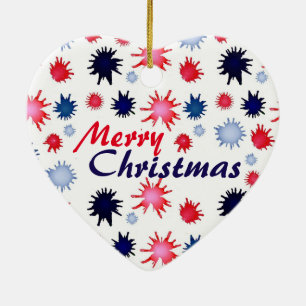 Blue and Red Paint Splatter Christmas Ceramic Ornament
