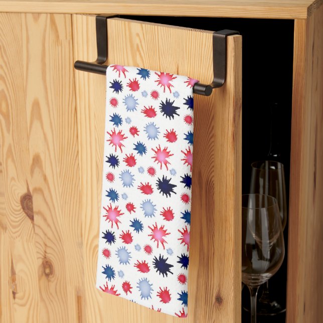 Blue and Red Paint Splatter Kitchen Towel (Thirds Fold)