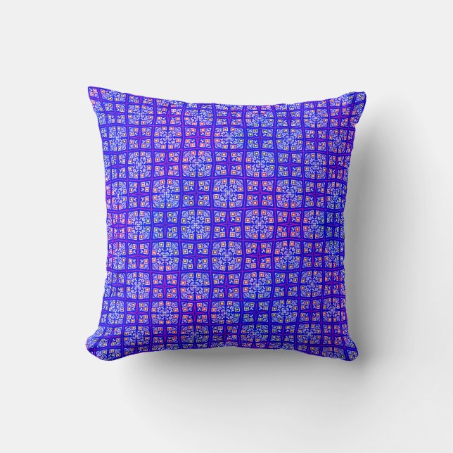 Blue and Red Pattern Colourful Home / Patio Throw Pillow (Front)