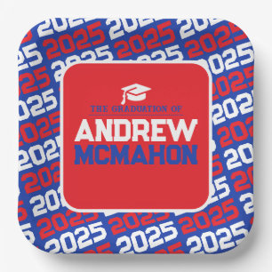 Blue and Red Personalized Graduation Paper Plate