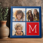Blue and Red Photo Collage with Monogram Tile<br><div class="desc">Use 3 square photos to create a unique and personal gift. If you need to adjust the pictures,  click on the customize tool to make changes.</div>