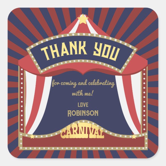 Blue and Red Retro Carnival birthday  Square Sticker (Front)