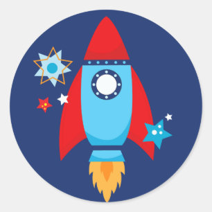 Blue and Red Rocket Outer Space Stickers