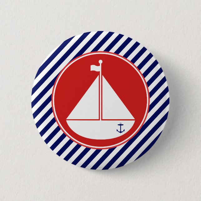 Blue and Red Sailboat 2 Inch Round Button (Front)