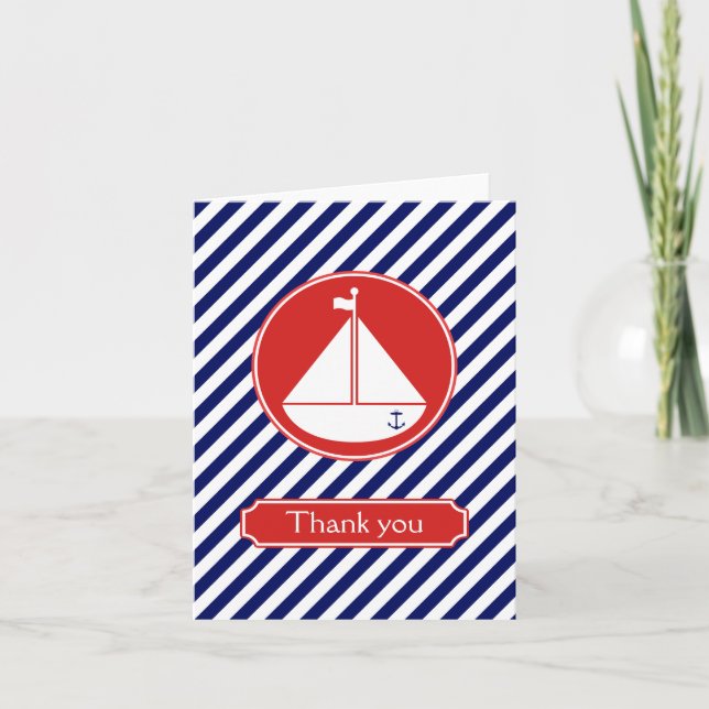 Blue and Red Sailboat Thank You Card (Front)
