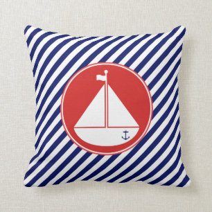 Blue and Red Sailboat Throw Pillow