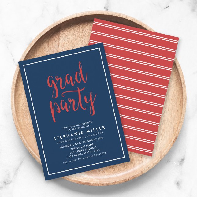 Blue and Red Script Grad Party Invitation (Creator Uploaded)