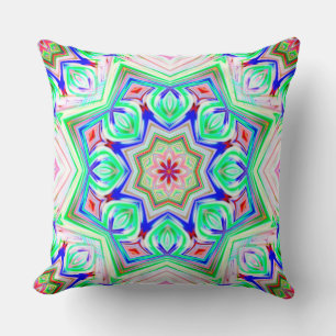 Blue and red shades eight points star kaleidoscope throw pillow