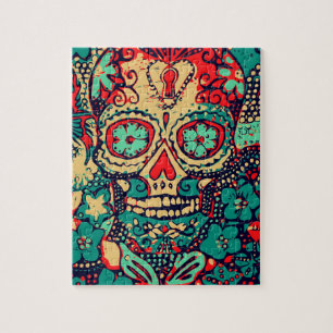 Blue And Red Skull Jigsaw Puzzle