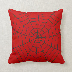 Blue and red spiders web, cartoon themed couch throw pillow