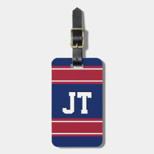 Blue and Red Sports Stripes Monogram Luggage Tag