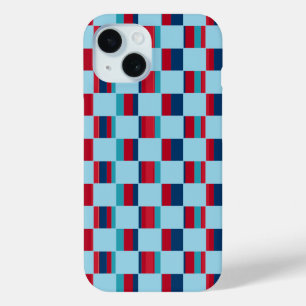 blue and red square pattern iPhone 15 case