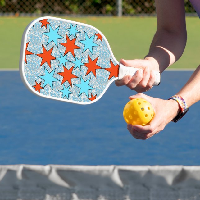 Blue and Red Star Pattern Pickleball Paddle (Insitu)