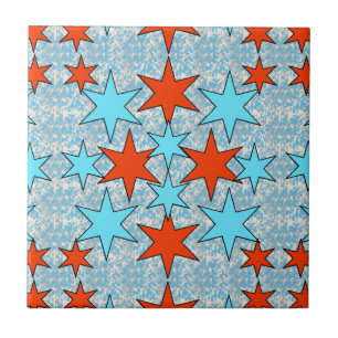 Blue and Red Star Pattern Tile