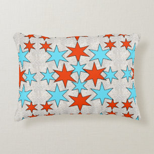 Blue and Red Star Print Decorative Pillow