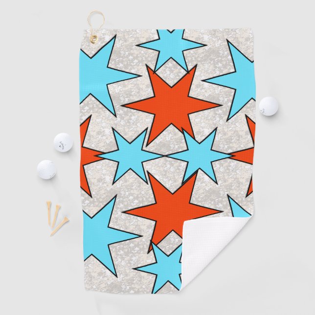 Blue and Red Star Print Golf Towel (InSitu)