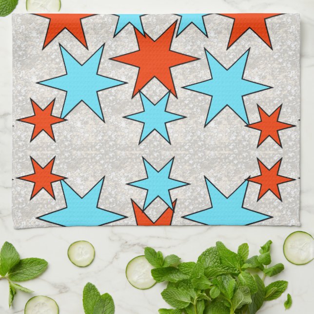 Blue and Red Star Print Kitchen Towel (Folded)