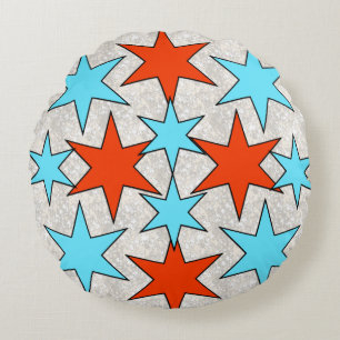 Blue and Red Star Print Round Pillow