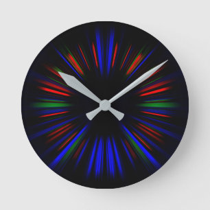 Blue and red starburst pattern round clock