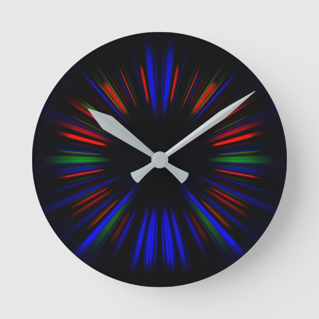 Blue and red starburst pattern round clock (Front)