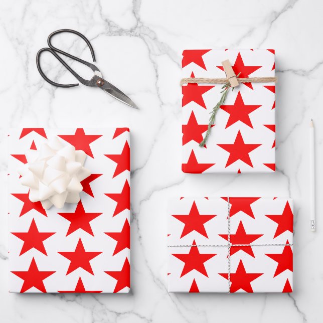 Blue And Red Stars Wrapping Paper Sheet (Front)