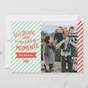 Blue and Red stripes Christmas/Holiday Photo Card