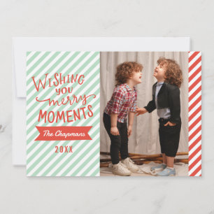 Blue and Red stripes Christmas Holiday Photocard Card