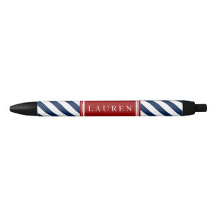 Blue and Red Stripes Pattern Black Ink Pen