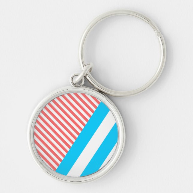 Blue and Red Stripes Pattern Geometric Keychain (Front)