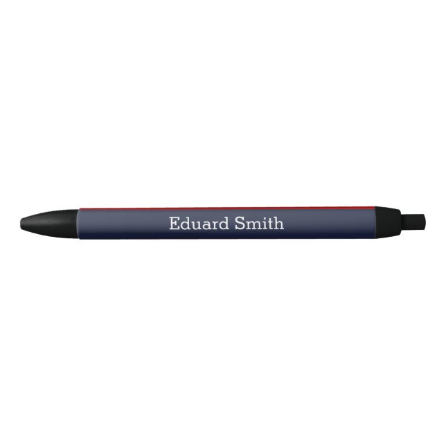 Blue and Red Stripes Personalized Black Ink Pen (Front)