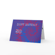 Blue and Red Tie Dye 50th Happy Birthday Card