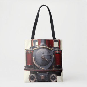 Blue And Red Train Tote Bag