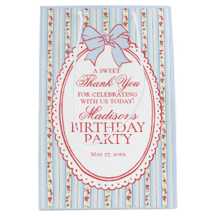 Blue and Red Vintage Fancy Floral Birthday Favors Medium Gift Bag