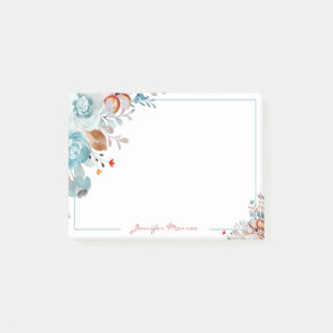 Blue and red watercolor flowers personalized post-it notes