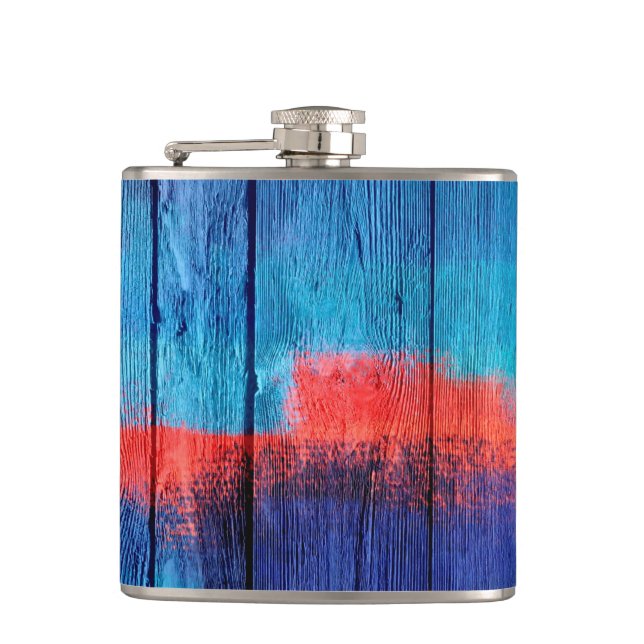 Blue and Red Wood Vintage Hip Flask (Front)
