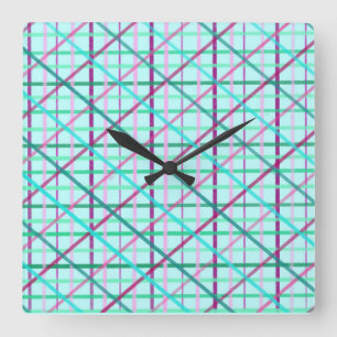 Blue and Rose Chequered Pattern Square Wall Clock