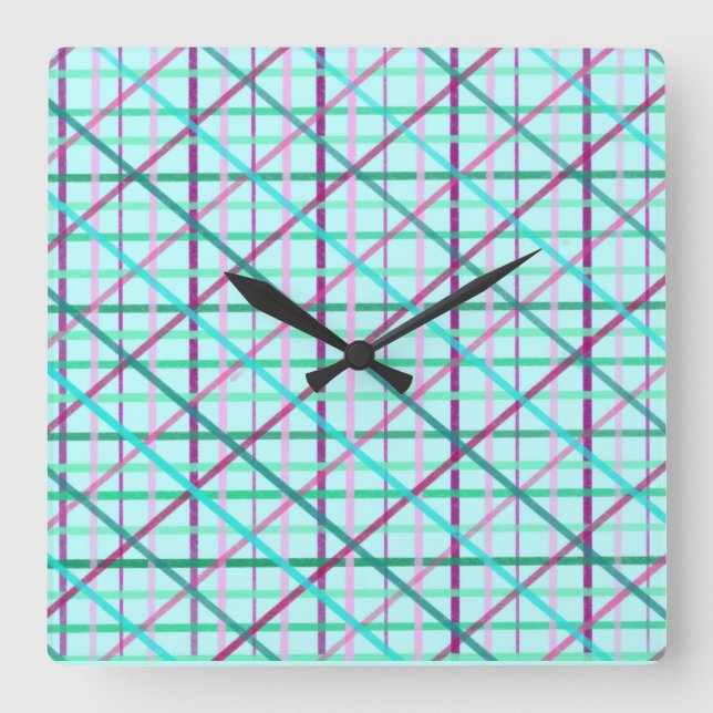 Blue and Rose Chequered Pattern Square Wall Clock (Front)