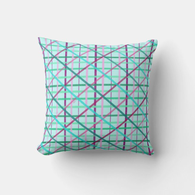 Blue and Rose Chequered Pattern Throw Pillow (Front)