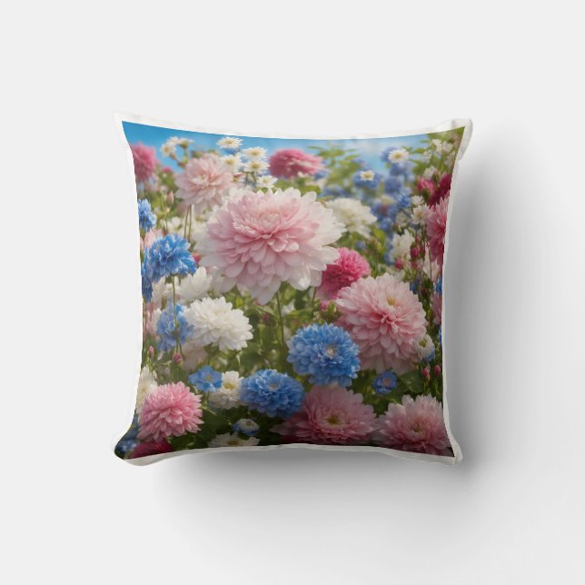 Blue and Rose Flower Throw Pillow (Front)