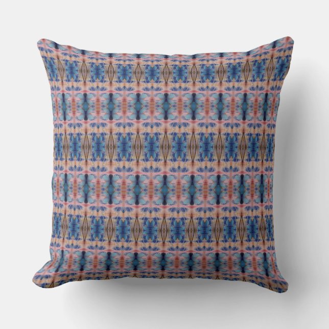 Blue and Rose Pink Pattern Pillow (Front)
