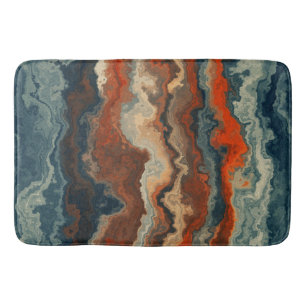 Blue and Rust Abstract Bath Mat