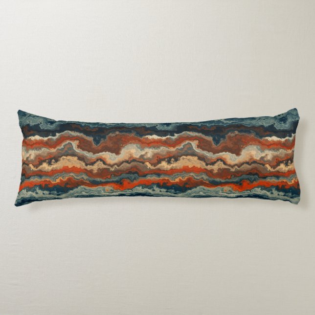 Blue and Rust Abstract Body Pillow (Front)